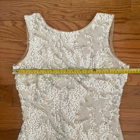 Dress The Population Sequined Mini Dress Womens L White Metallic Cocktail Party - Picture 9 of 11